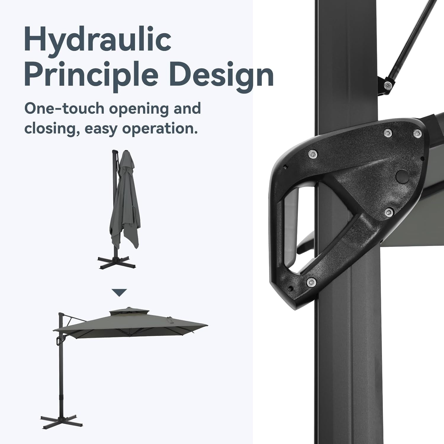 12X9 Ft Cantilever Patio Umbrella with Base Included, Rectangle Offset Outdoor Umbrellas with 360° Rotation, 5-Year-Non-Fading Hanging Pool Umbrella for Garden Deck Poolside - Grey