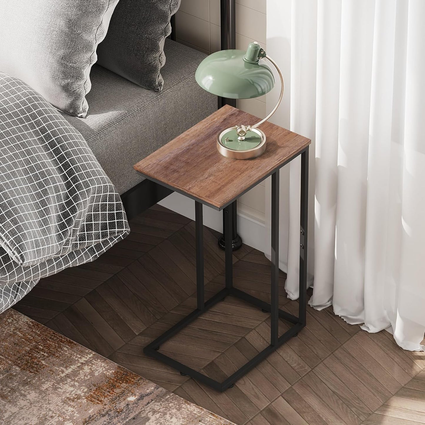 C Shaped End Table, Small Side Tables for Sofa and Bed, Couch Table That Slides under for Living Room, Bedroom, Home Office, Small Spaces