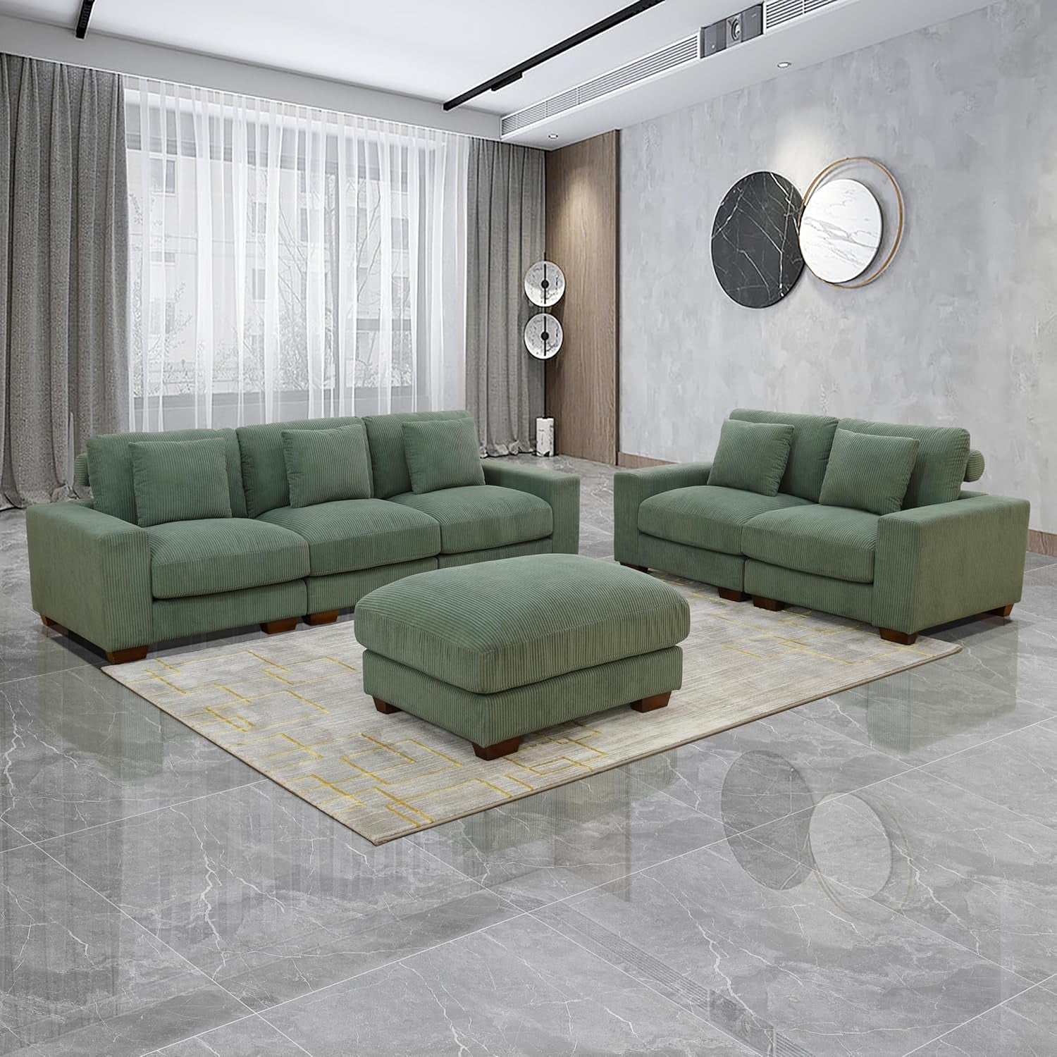 Premium Corduroy 7-Pieces Living Room Sofa Set，Luxury Modular Oversized Apartment Couch ，U Shaped Sectional Couches for Living Room ，Easy Assembly