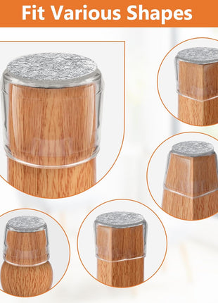 36-Piece Large Round Chair Leg Floor Protectors with Felt Bottom and Silicone Caps for Hardwood Floors - Ideal for Dining Room and Bar Stools, Noise Reduction and Scratch Prevention, Clear Design