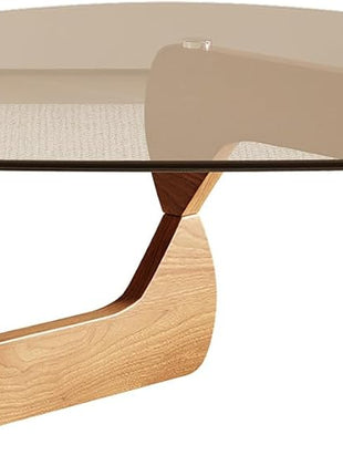 Contemporary Triangle Coffee Table with Tempered Glass Top and Natural Wood Finish, 42.5" x 28.5" x 16.1" for Living Room
