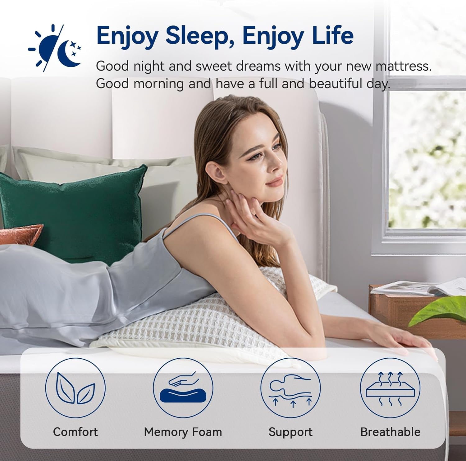 Memory Foam Mattress, Soft Plush Feel, 12 Inch, Full, White/Grey