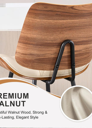 Set of 3 Modern Counter Height Barstools, 26.9" Armless Design with Metal Legs, Walnut Finish, PU Leather Bentwood Chairs for Home Counter, Kitchen Island, and Cafe (Beige)