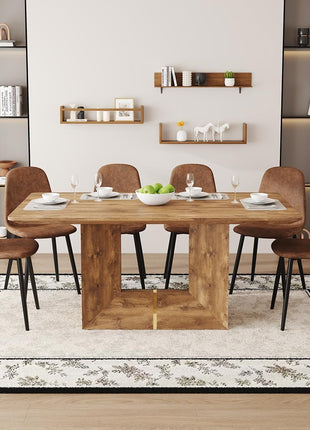 63-Inch Contemporary Dining Table Set for Six with Upholstered Chairs - Ideal for Kitchen and Dining Room, Easy Assembly Farmhouse Design