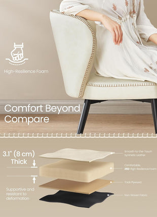 EKHO Collection - Set of 2 Upholstered Dining Chairs, Comfortable Synthetic Leather Seating with Stitching, Mid-Century Modern Design, Easy Assembly, Ideal for Living Room and Kitchen, Cream White