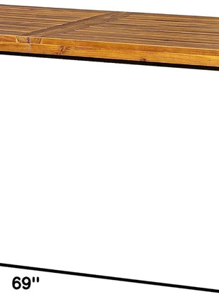 Acacia Wood Dining Table for Six with Iron Legs, Sandblasted Finish, Natural Stain, Rustic Metal Accents - 69 x 33 x 30 Inches (Natural)