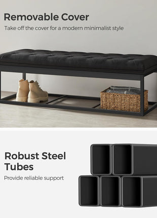 Ink Black Upholstered Storage Ottoman Bench with Legs - 15.7 x 43.3 x 15.7 Inches, Multi-functional Foot Rest and Storage Solution, Supports Up to 660 lbs, Perfect for Living Room, Bedroom, and Entryway, Model ULSF088B01