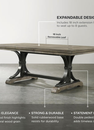 Birmingham 8-Piece Dining Set: Extendable Table with 4 Side Chairs, 2 Armchairs, and Nailhead Bench in Driftwood Finish