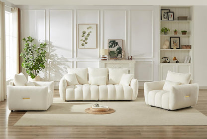 Set of 3 Teddy Sofa for Living Room, Modern 2 Units Deep Seat Sofa Chairs and an Oversized 3-Seater Cloud Boucle Couch for Bedroom, Office, Apartment, Furniture Set, Beige (3 Pieces)