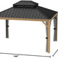 10' X 12' Outdoor Hardtop Gazebo for Patio Galvanized Steel Double Roof Permanent Canopy Teak Finish Coated Aluminum Frame Pavilion Gazebo with Netting