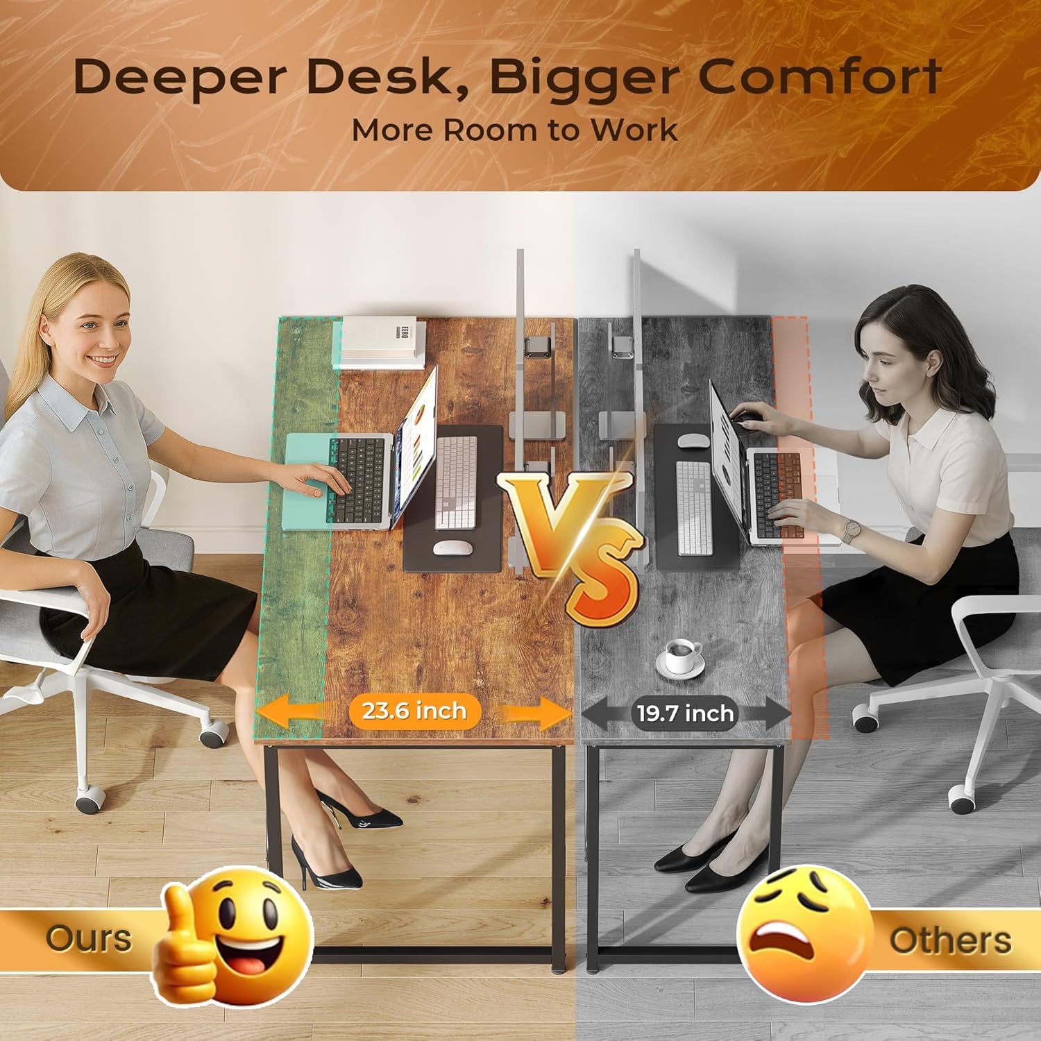 47 X 24 Inch Computer Desk with Deeper Desktop, Gaming Office Writing Work Desk for Home Office, Study, Bedroom, Work from Home, Metal Frame, Rustic Brown
