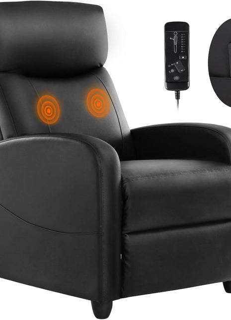 Adjustable Massage Recliner Chair with Lumbar Support for Adults, Modern Fabric Home Theater Seating in Black
