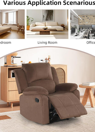 Classic Microfiber Manual Recliner Chair with Overstuffed Arms and Back for Living Room and Bedroom, Brown