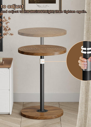 Adjustable-Height Round Side Table with Weighted Base, Versatile Cocktail and Accent Table for Living Spaces, Walnut Finish