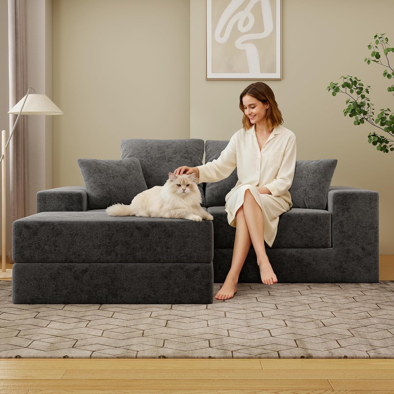 Cloud Modular Sectional Sofa, Comfy Boneless Couch for Living Room, Modern L-Shaped Couch with Reversible Chaise, Customizable Sleeper Sofa with Non Slip, No Assembly & Deep Seat, Dark Grey