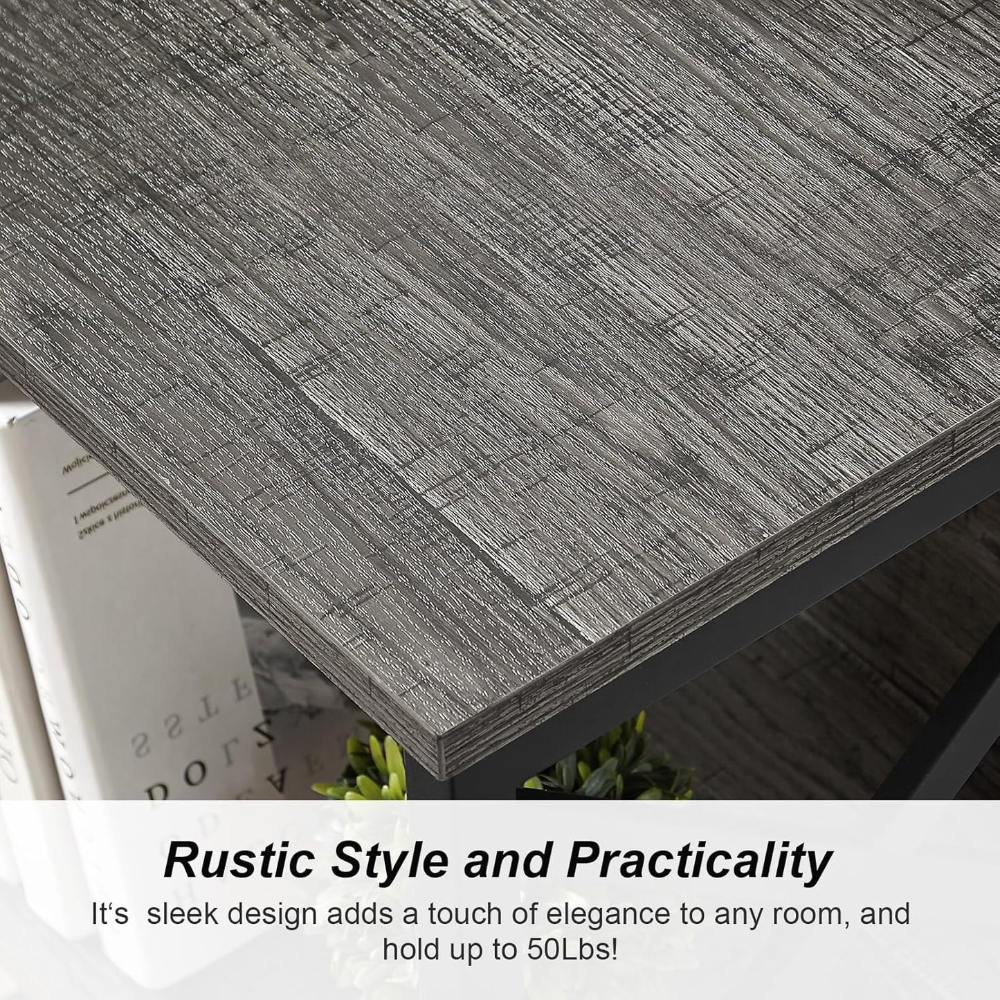 Small Bookcase,3 Tier Industrial Bookshelf with Metal Frame and Backboard,Low Grey Book Shelf,Book Case for Small Spaces,Living Room,Bedroom and Home Office