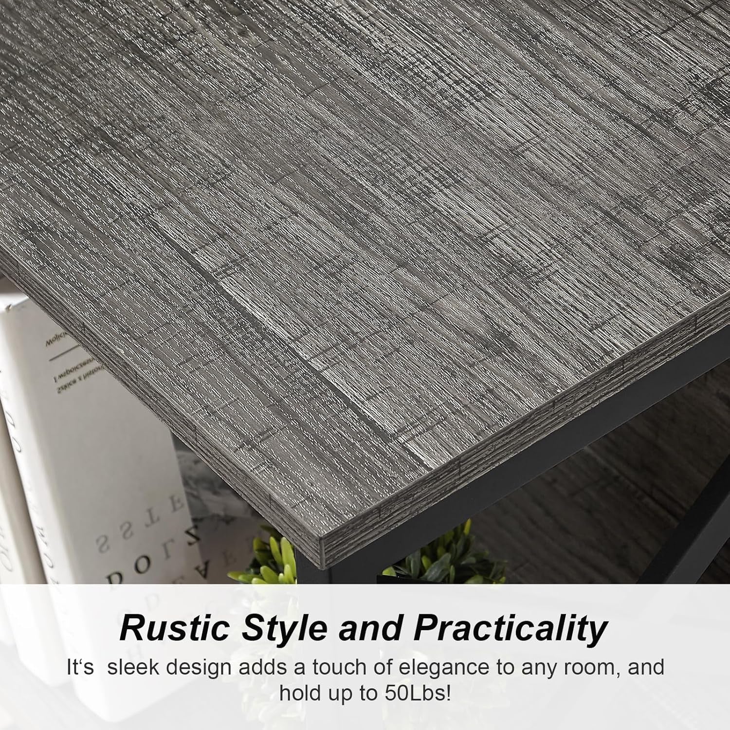 Small Bookcase,3 Tier Industrial Bookshelf with Metal Frame and Backboard,Low Grey Book Shelf,Book Case for Small Spaces,Living Room,Bedroom and Home Office