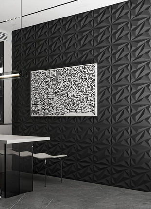 Art3D 33-Pack 3D Diamond Textured PVC Wall Panels for Interior Decoration - Black, 12" x 12", Covers 32 sq. ft., Perfect for Living Rooms, Lobbies, Bedrooms, Hotels, and Offices