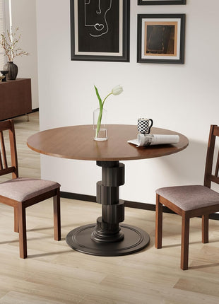 Set of 2 Mid-Century Modern Dining Chairs with Solid Wood Frame and Linen Fabric Upholstery in Walnut and Taupe for Dining and Living Areas