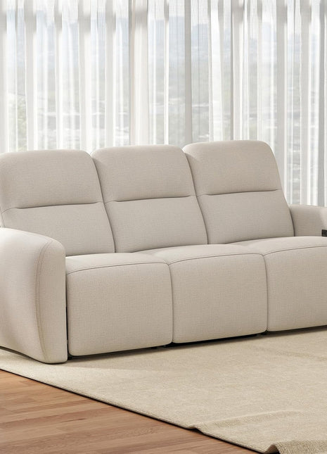 Power Reclining 3-Seater Sofa with Overstuffed Comfort, USB and Type-C Charging Ports, Ideal for Living Rooms, Home Theaters, and RVs (Beige Fabric)