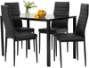 | 5-Piece Dining Table Set | Black | Glass Kitchen Table with 4 Upholstered Chairs and Faux Leather Cushions | Space-Saving and Modern Design | for Dining Room, Easy to Assemble