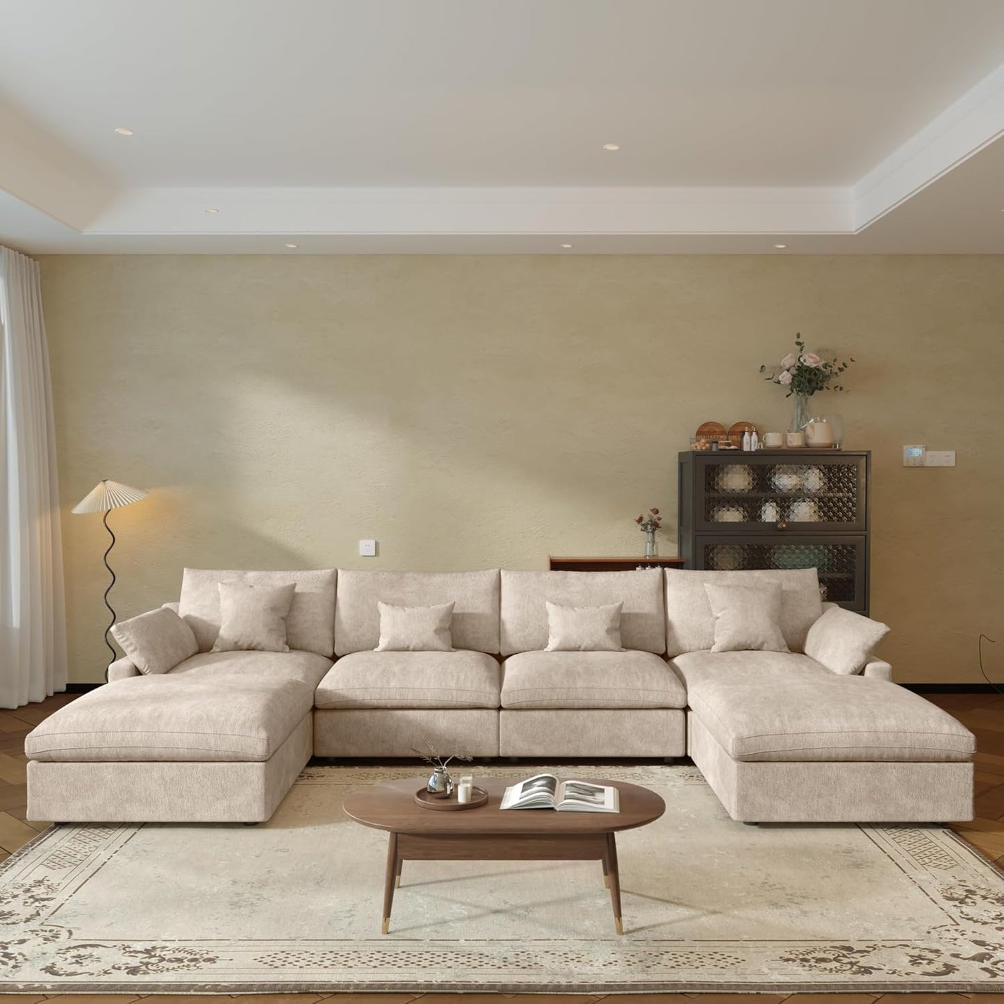 U-Shaped Sectional Couches for Living Room, Cloud Sectional Couch with Deep Seat, 155.9" Modular Sofa with Chaise, Covers Removable & Washable, Sofas Furniture for Living Room, Khaki