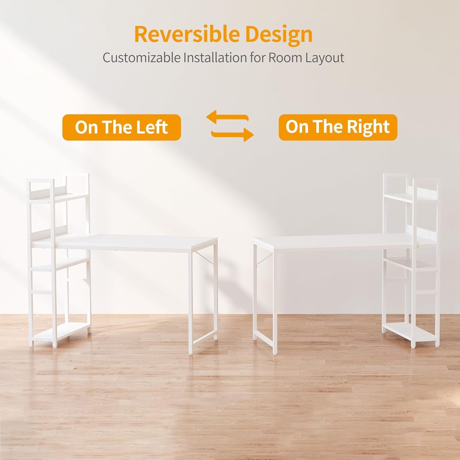 Computer Desk 47 Inch with Storage Shelves Study Writing Table for Home Office,Modern Simple Style, Elegant White