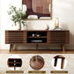 Mid Century Modern TV Stand for 50/55/60 Inch TV, Entertainment Center with Storage & Sliding Door, Wood Media Console, TV Stand for Living Room, Bedroom, Walnut