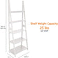 Ladder Bookshelf Organizer, 5-Tier, Solid Rubberwood Frame, White Finish, 14D X 24.8W X 70.1H In