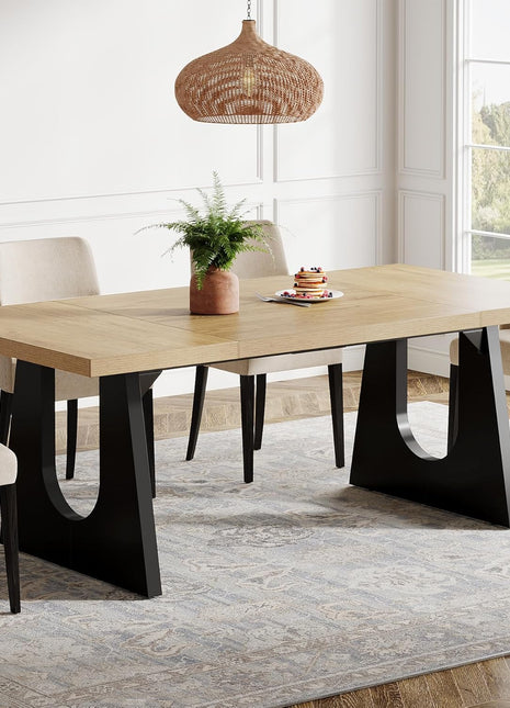 70.9-Inch Rustic Rectangular Dining Table for 6-8 with Black Wooden Legs, Farmhouse Style Oak and Black Finish for Dining and Living Room