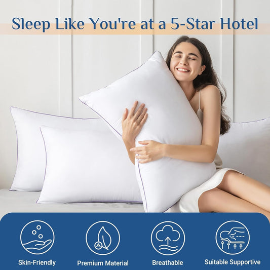 Pillows Queen Size Set of 4, Washable Supportive Bed Pillows with Super Soft down Alternative Fill, Luxury Fluffy Hotel Quality for Side, Back, and Stomach Sleepers