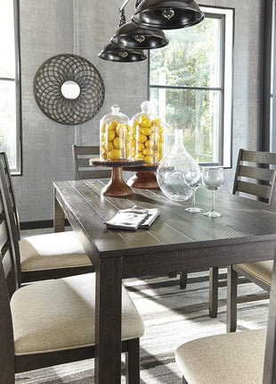 Signature Design by Ashley Rokane 7-Piece Dining Set with 6 Upholstered Chairs and 20" Rectangular Brown Wood Table for Kitchen and Dining Room