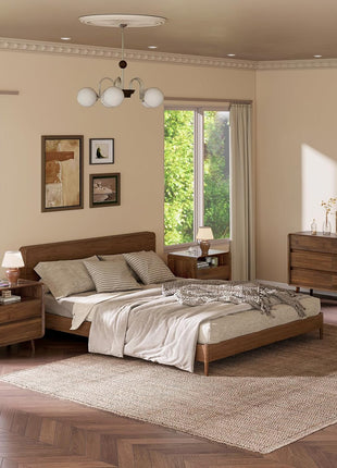 3-Piece Bedroom Furniture Set: 6-Drawer Dresser and Pair of Nightstands in Mid-Century Modern Walnut Finish