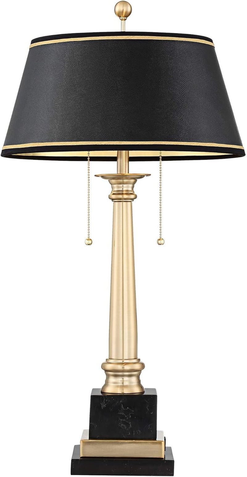 Georgetown 28 1/2" Tall Traditional Table Desk Lamp with USB Charging Ports A+C Warm Brass Steel Black Gold Trim Drum Shade for Living Room Bedroom Nightstand Bedside Office House