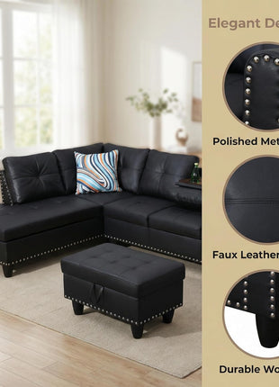 Chic Leather L-Shaped Couch Set with Stylish Sectional Design and Movable Chaise for Modern Living Spaces