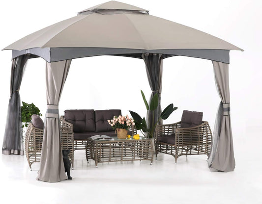10X10 Outdoor Gazebo - Patio Gazebo with Mosquito Netting, Outdoor Canopies for Shade and Rain for Lawn, Garden, Backyard & Deck (Gray)