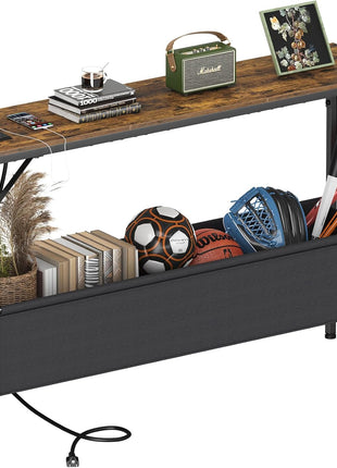 47.2" Modern Industrial Narrow Console Table with Storage and Power Outlets, Rustic Brown Finish, Ideal for Entryway, Living Room, Bedroom, and Office, Includes Anti-Tip Kit