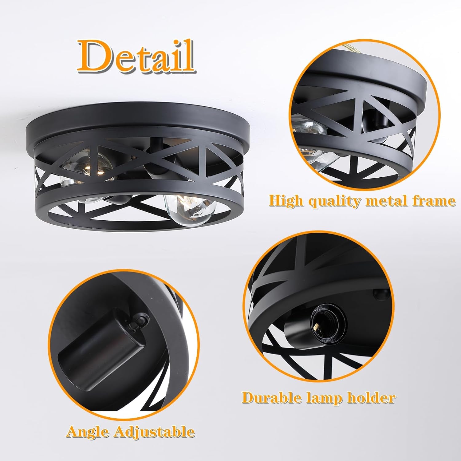 2 Pack Black Farmhouse Flush Mount Ceiling Light,2-Light Rustic Hallway Light Fixtures,Industrial Lighting Fixtures Ceiling Mount for Kitchen Hall Entry Bedroom Closet