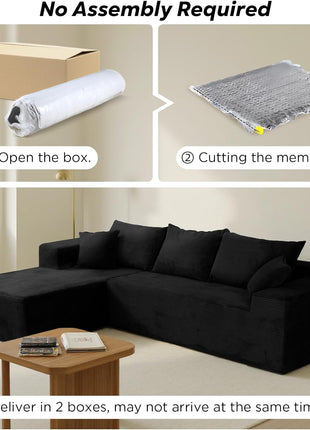 Elevate Your Living Room with Our Chic Black Sectional Sofa - Assembly Free