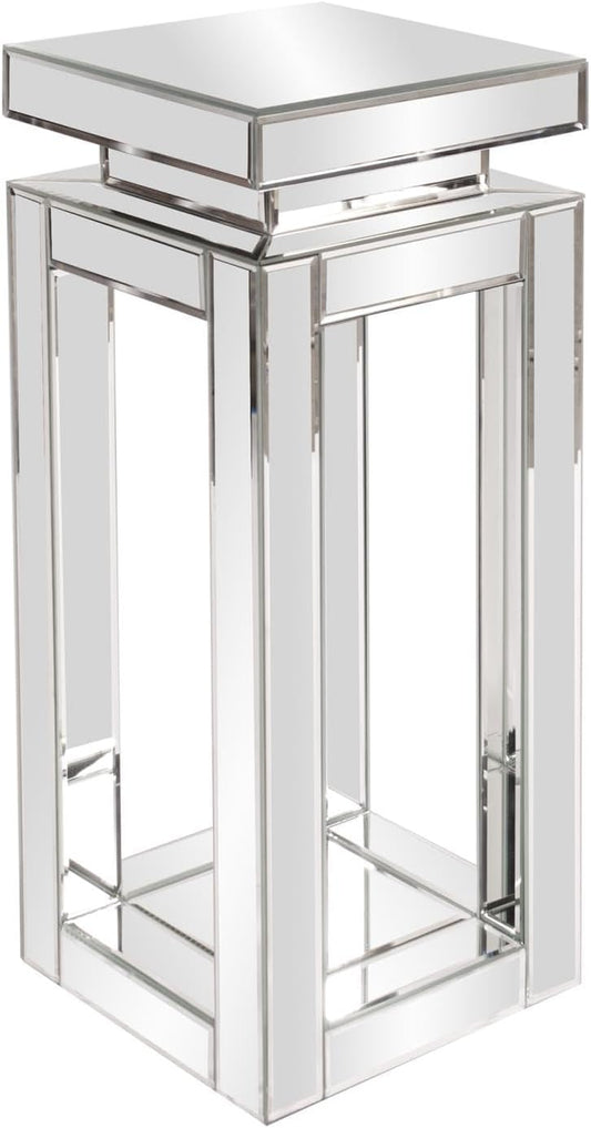 Howard Elliott Small Silver Mirrored Pedestal Accent Table for Home Decoration, Mirrored Finish Design End Table for Bedroom, Entryway or for Any Room, 12 X 12 X 28 Inches