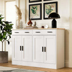 53" White Buffet Cabinet with Storage, Kitchen Sideboard Buffet Server with 2 Drawers & 4 Doors, Modern Coffee Bar Cabinet Credenza for Dining Room, Living Room, Hallway