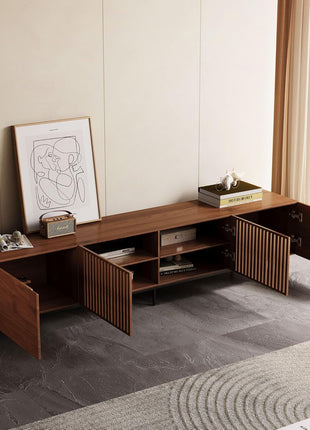 Mid-Century Modern 94.48" Walnut TV Stand for 80+ Inch TVs with Generous Storage – Sophisticated Entertainment Center for Living Room or Bedroom
