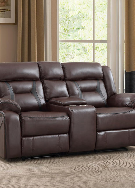 Faux Leather Dual Recliner Loveseat with Center Console, Hidden Storage, and Cup Holders - Dark Brown Sofa Chair for Living and Meeting Rooms