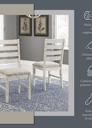 Signature Design by Ashley Skempton Modern Farmhouse Dining Room Chairs, Set of 2, Ladderback Wood Construction, Dimensions: 17.75" W x 21.5" D x 38.63" H, White and Light Brown Finish