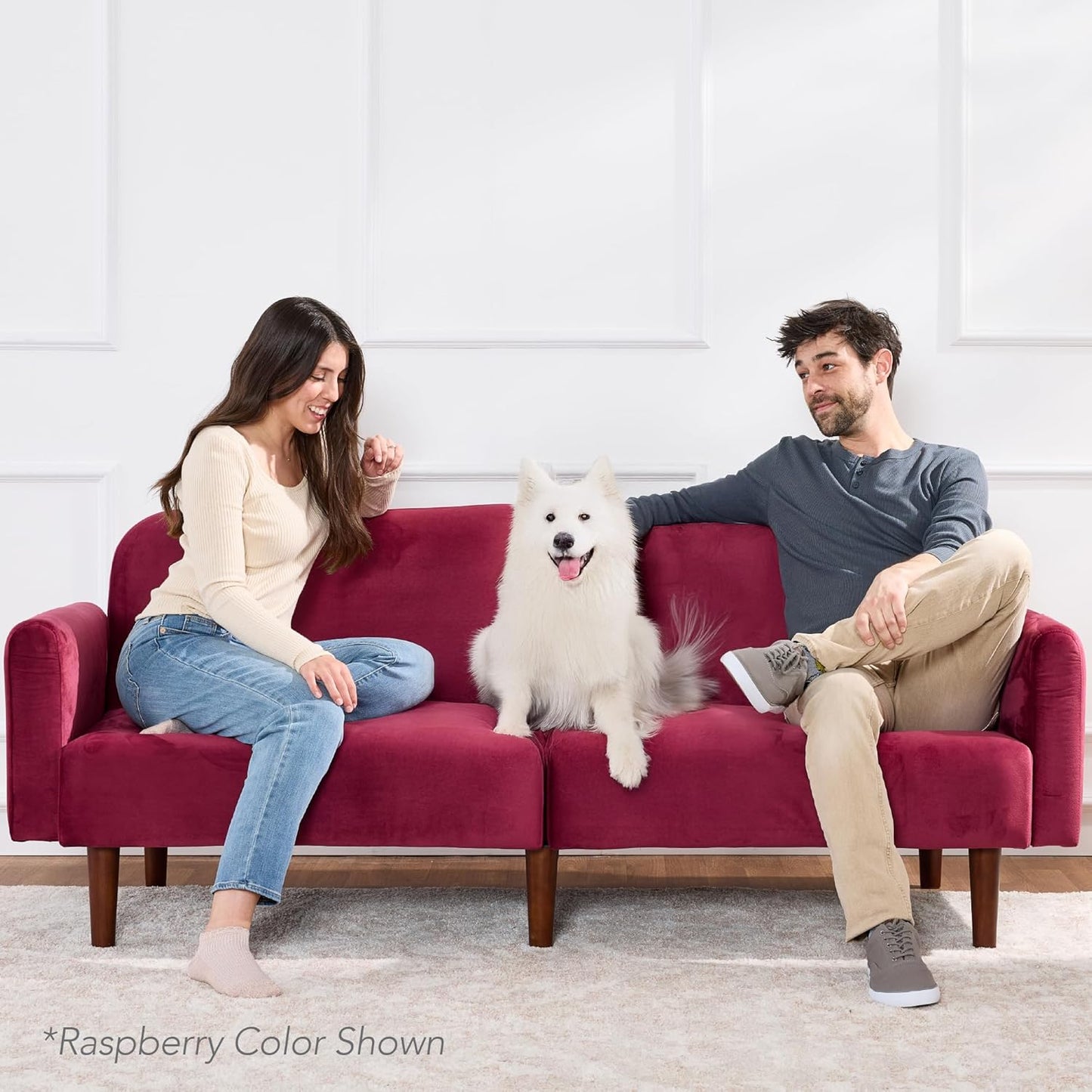 77" Mid Century Modern Velvet Loveseat Sofa, Couch, Convertible Sofa Sleeper Bed W/Real Wood, Removable Armrest - Onyx Black