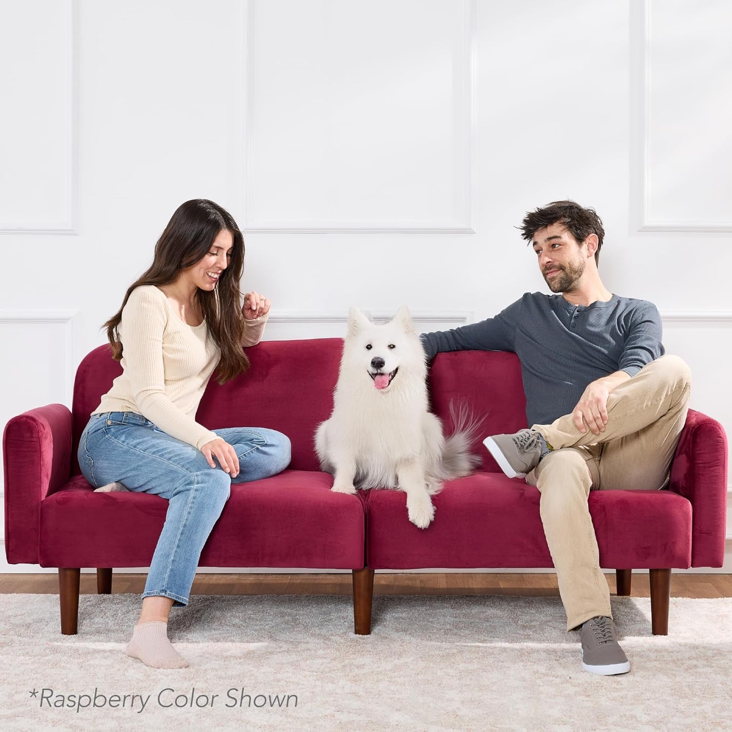 77" Mid Century Modern Velvet Loveseat Sofa, Couch, Convertible Sofa Sleeper Bed W/Real Wood, Removable Armrest - Onyx Black