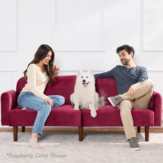 77" Mid Century Modern Velvet Loveseat Sofa, Couch, Convertible Sofa Sleeper Bed W/Real Wood, Removable Armrest - Onyx Black