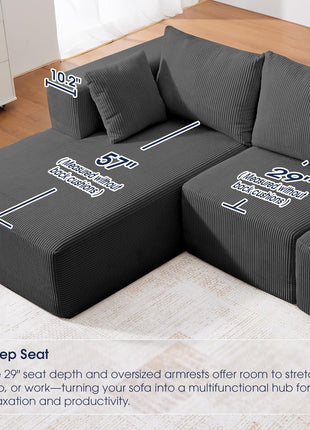 107-Inch Modular L-Shaped Sectional Sofa, Contemporary Cloud Couch with Chaise for Living Room and Bedroom, Gray