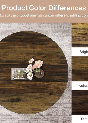 31.7-Inch Round Wooden Coffee Table with Dual-Tier Storage Shelves, Modern Rustic Accent Table for Living Room in Brown Finish