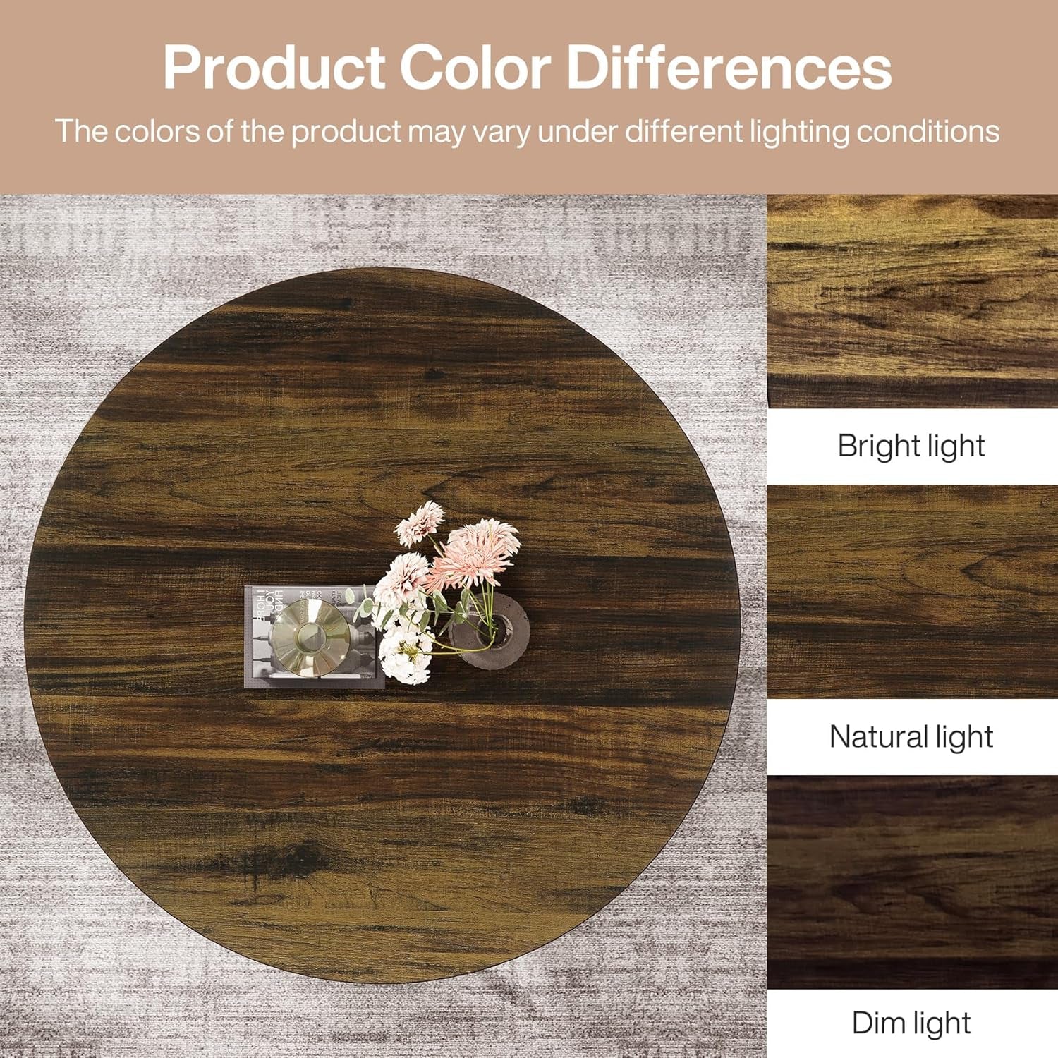 round Coffee Table, 31.7" Wooden 2-Tier Circle Coffee Table with Storage Shelves, Modern Accent Cocktail Table Center Table for Living Room, Rustic Brown